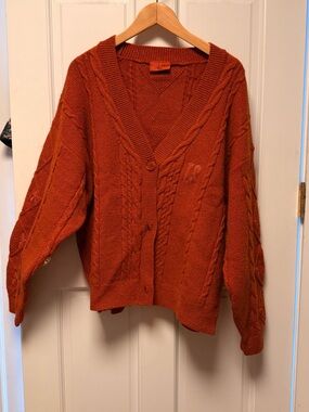 Taylor Swift Rust Orange Cable-Knit V-Neck Cardigan